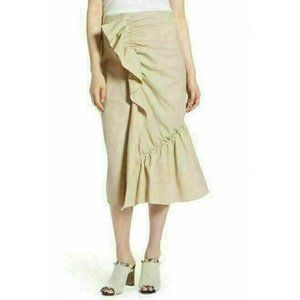 Halogen Womens Size 8 Beige Khaki Ruffle Front Cotton Blend Midi Skirt